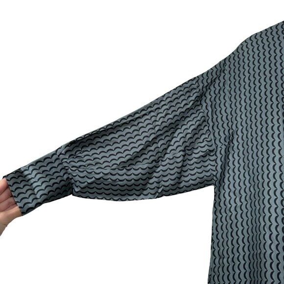 ASCENO 100% Silk Button Up Long Shirt Dress Long Sleeve Sz XS Agave Wave Printed - Picture 3 of 12